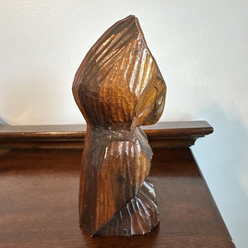 8.5" Carved Wooden Owl Primitive Handmade Wood Owl Barn Owl Vintage - Picture 2 of 11